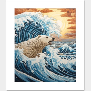 Japanese Polar Bear Surfer Great Wave Off Kanagawa Posters and Art